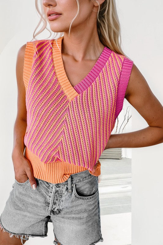 Contrast Sleeveless Sweater