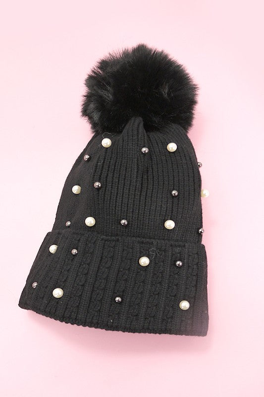 Pearl Pom Pom Beanie