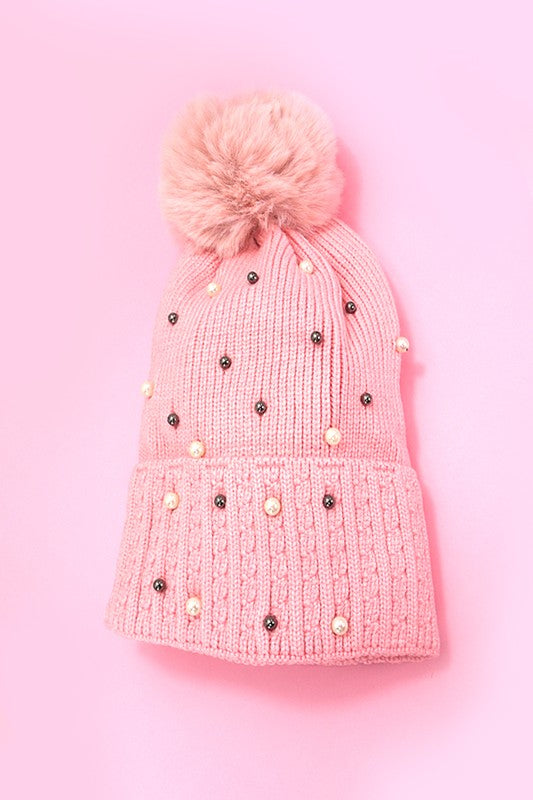 Pearl Pom Pom Beanie