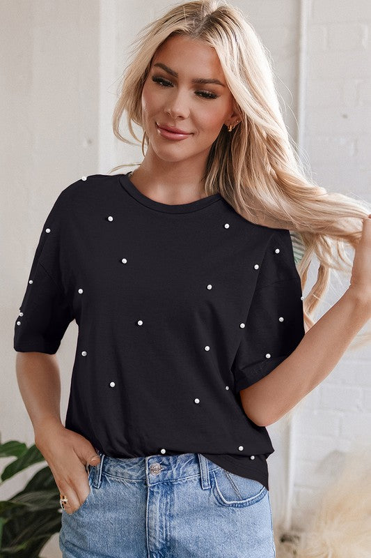 Oversized Pearl Beaded T-shirt