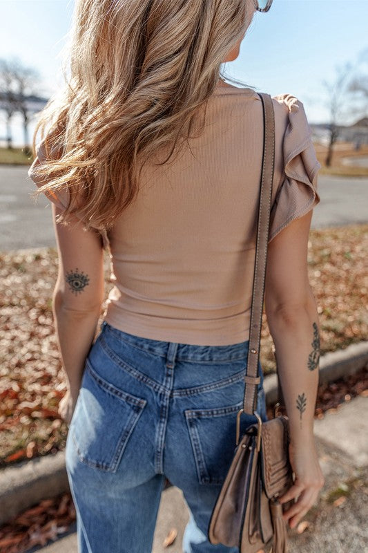Ruffle Sleeve Knit Top