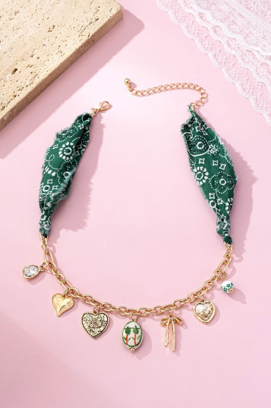 Porcelain Charm Scarf Necklace