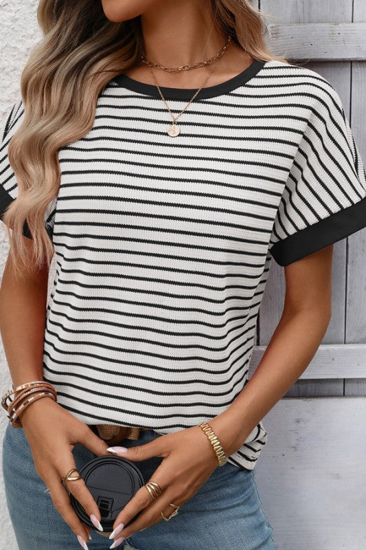 Striped Waffle Knit Top Size Large