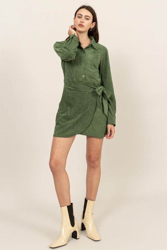 Suede Faux Wrap Dress
