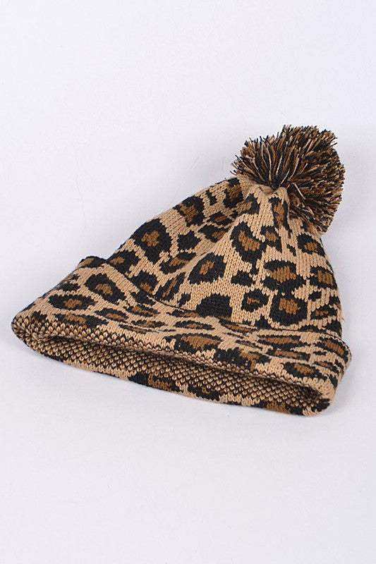 Leopard Pompom Beanie