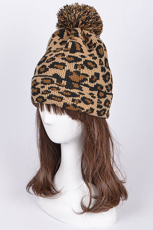 Leopard Pompom Beanie