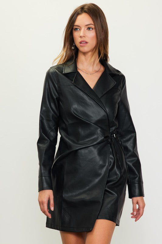 Faux Leather Wrap Dress