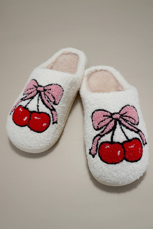 Plush Cherry Slippers