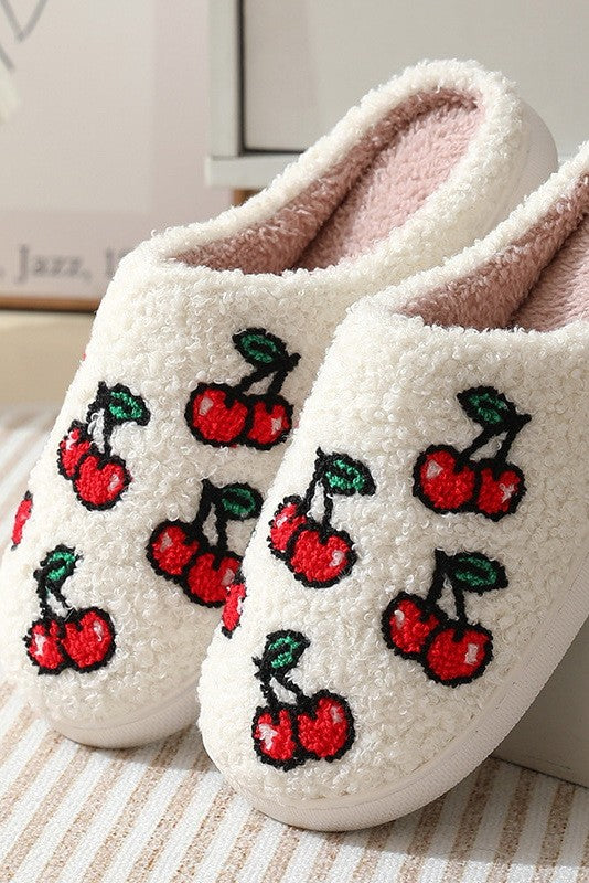 Plush Cherry Slippers