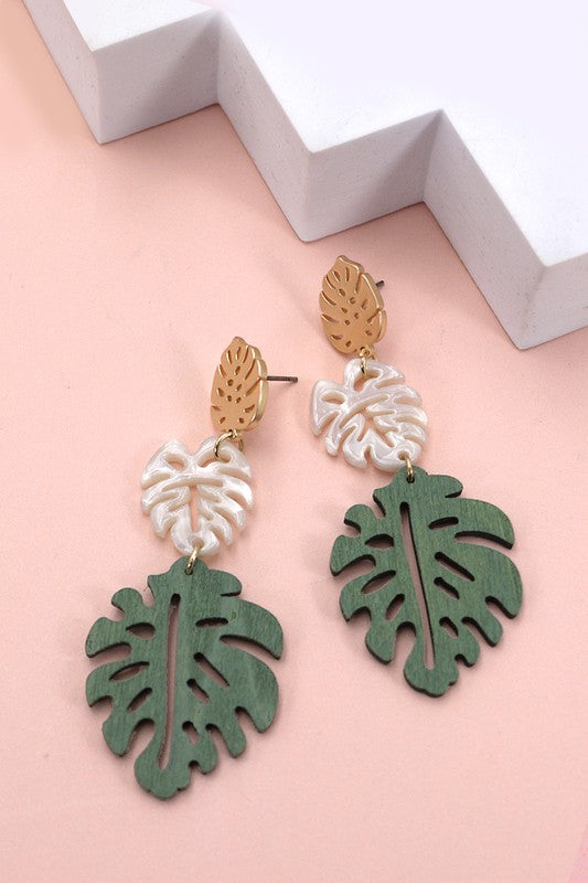 Mix Material Leaf Earrings