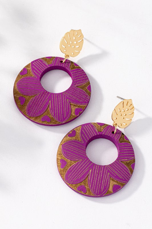 Engraved Wood Earrings