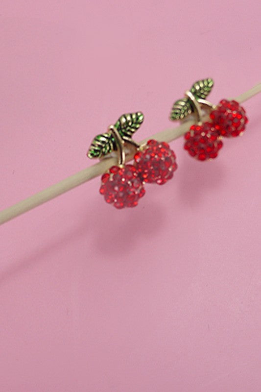 Cherry Rhinestone Studs