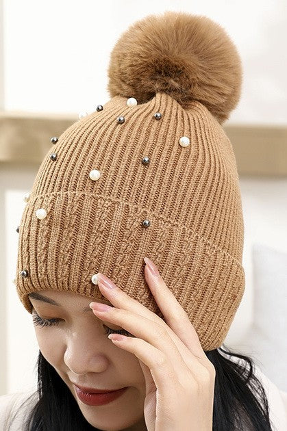 Pearl Pom Pom Beanie