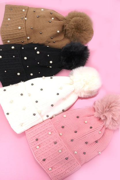Pearl Pom Pom Beanie