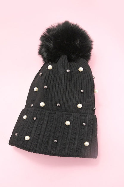 Pearl Pom Pom Beanie