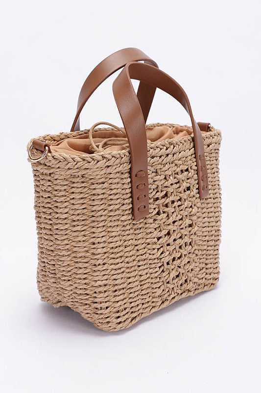 Top Handle Straw Handbag