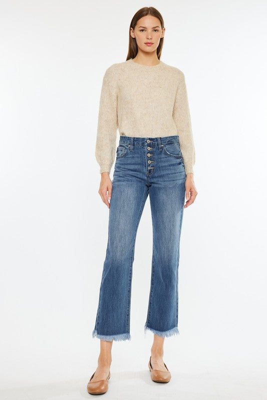 Frayed Hem Straight Leg Jeans