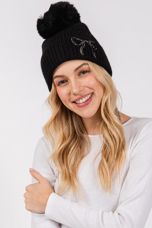 Rhinestone Bow Beanie