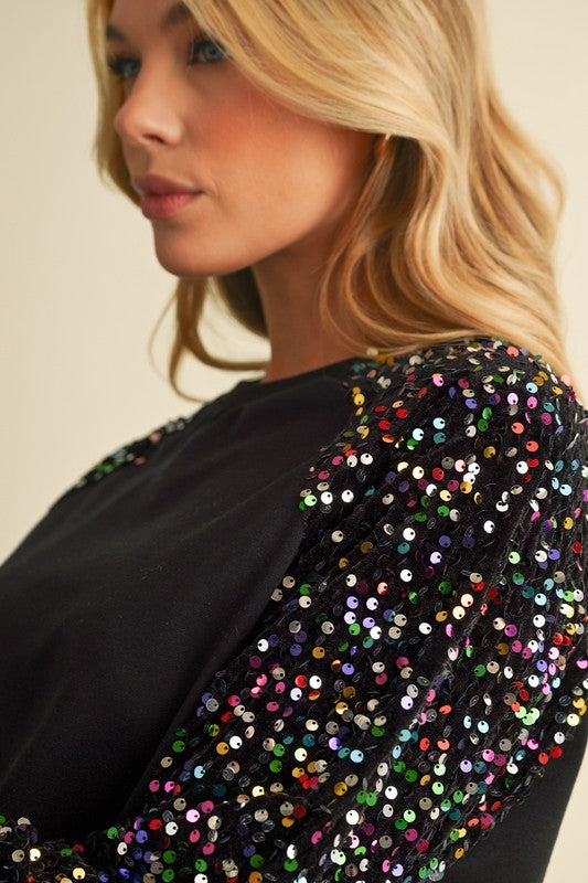 Sequin Sleeve Knit Top