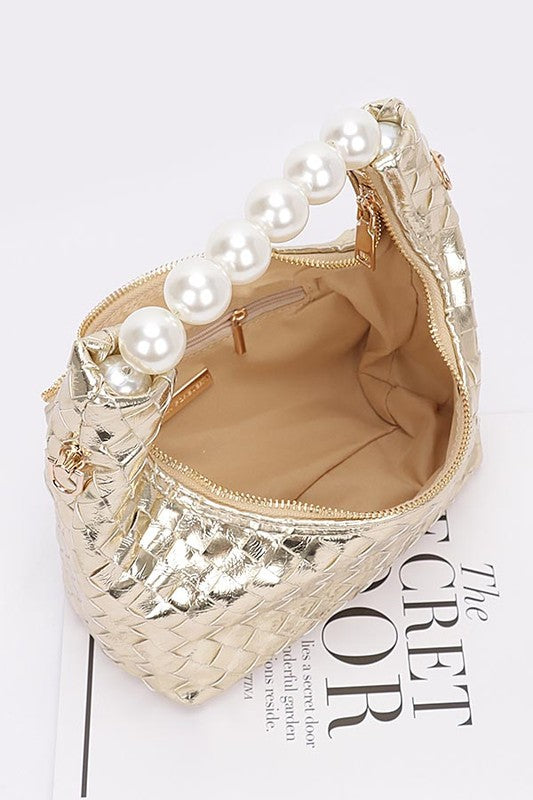 Metallic Pearl Handle Bag