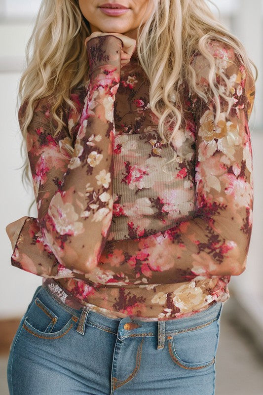 Sheer Floral Print Top