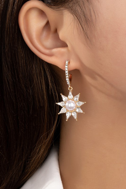 Rhinestone Flower Drop Earrings