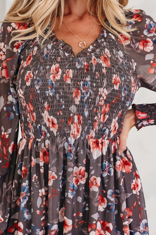Long Sleeve Floral Dress Size XL