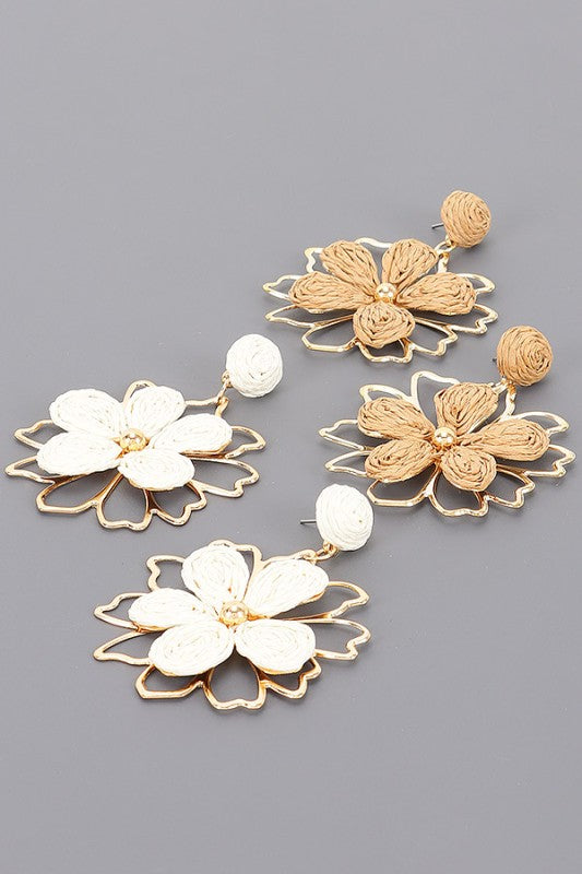 Straw Floral Drop Earrings