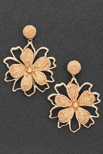Straw Floral Drop Earrings