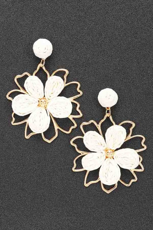 Straw Floral Drop Earrings