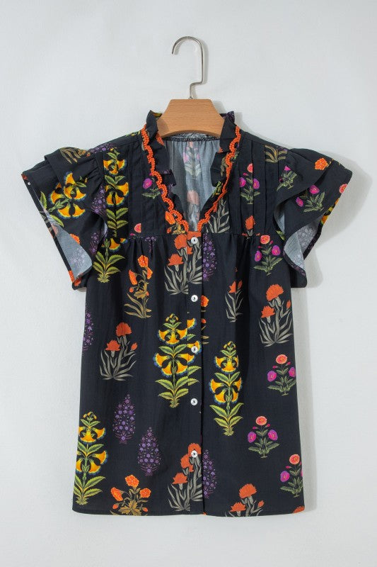Floral & Frilled Blouse