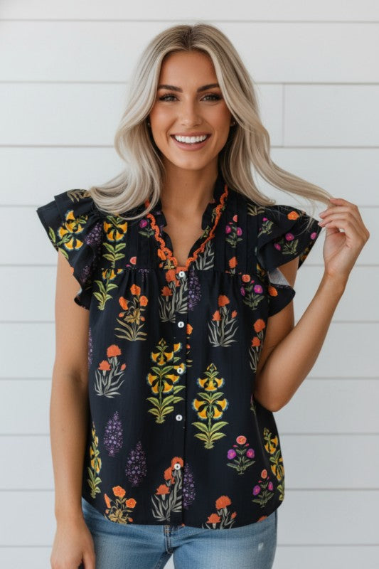 Floral & Frilled Blouse