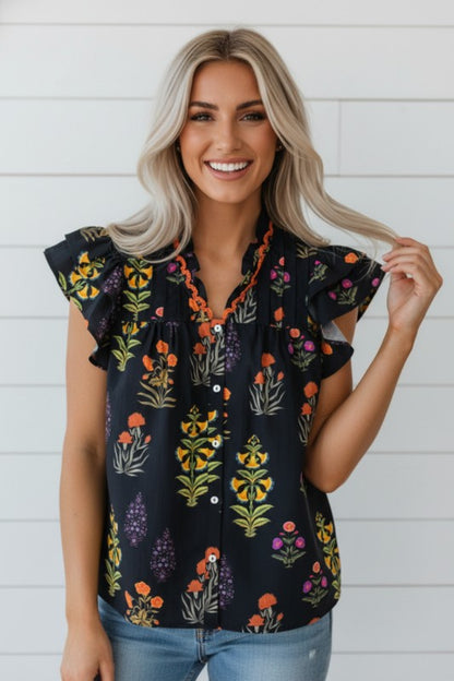 Floral & Frilled Blouse