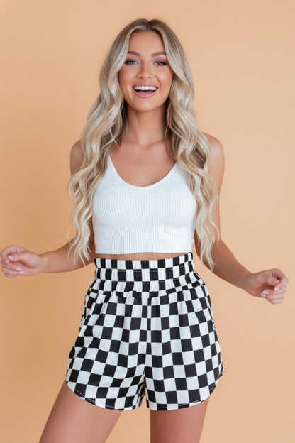 Checker High Waist Shorts
