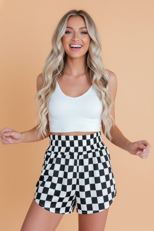 Checker High Waist Shorts