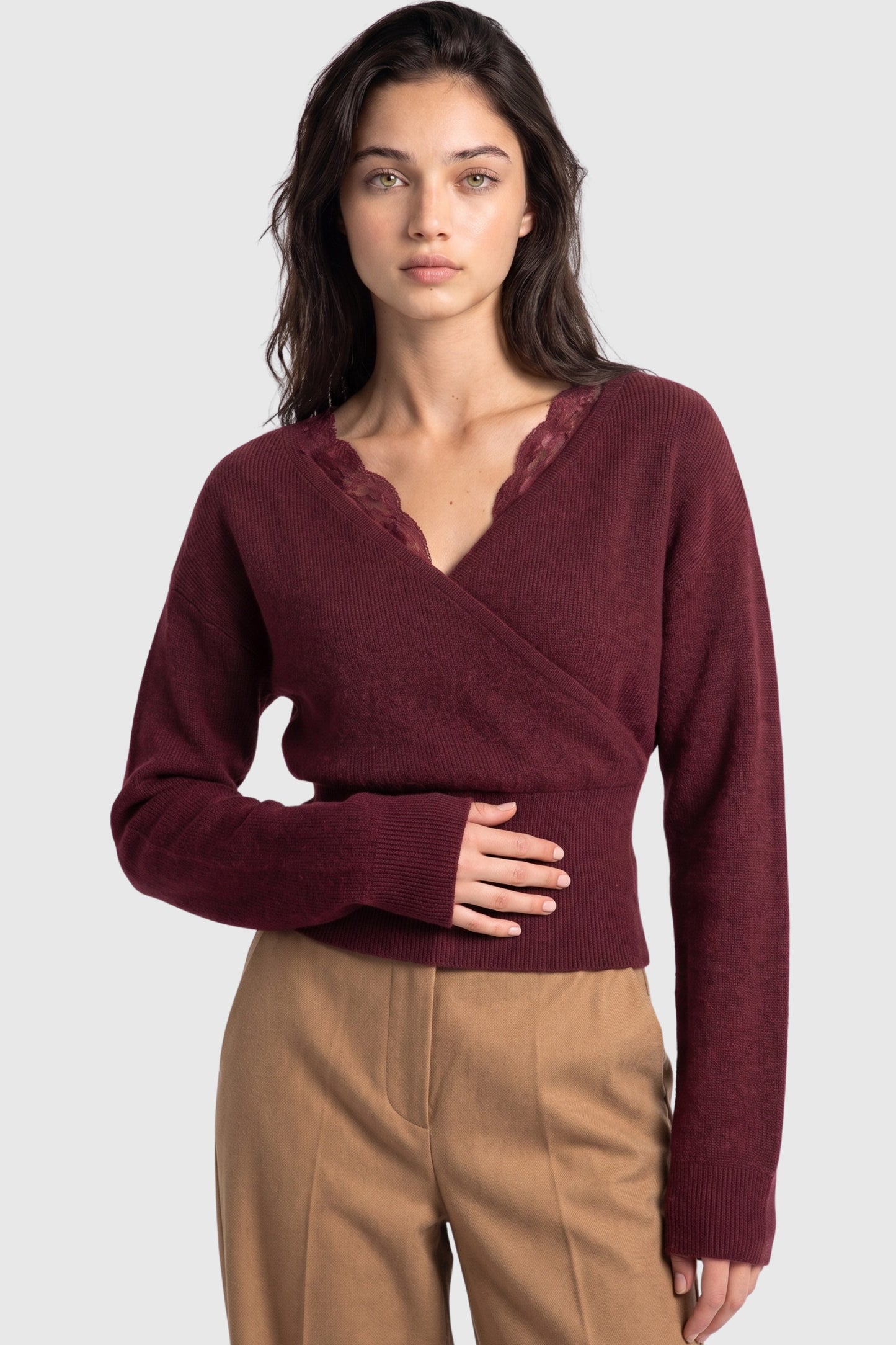 Lace Detail Wrap Sweater
