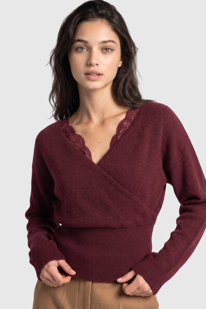 Lace Detail Wrap Sweater