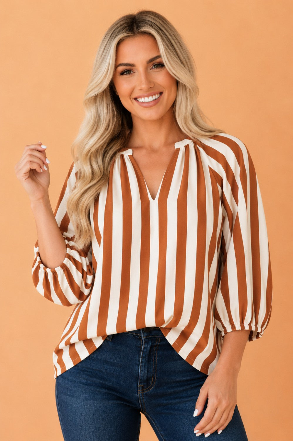 Striped V-neck Blouse