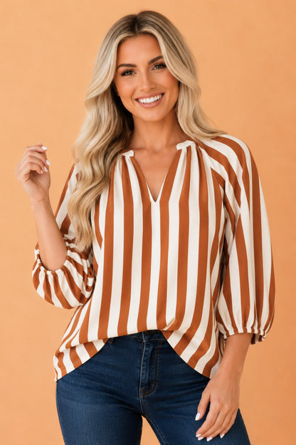 Striped V-neck Blouse