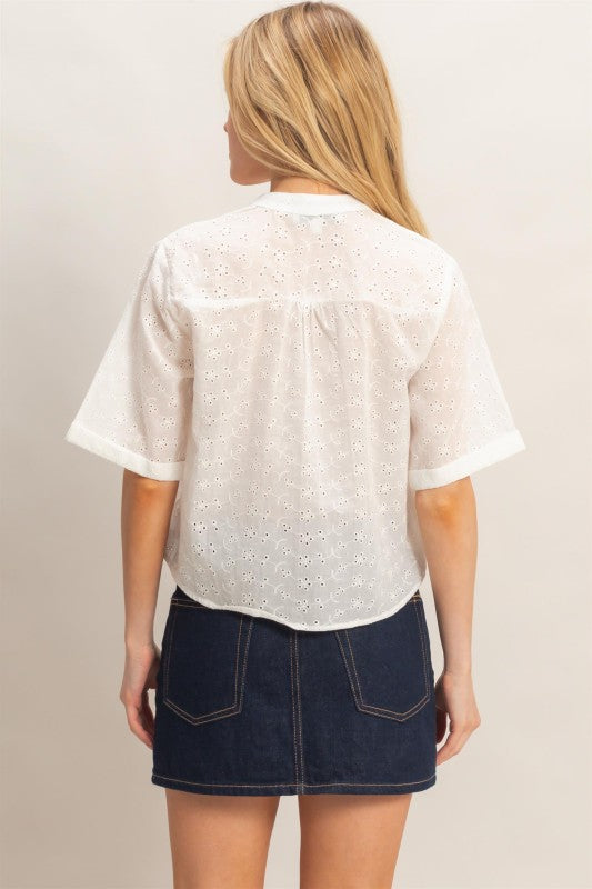 Eyelet Mandarin Collar Top
