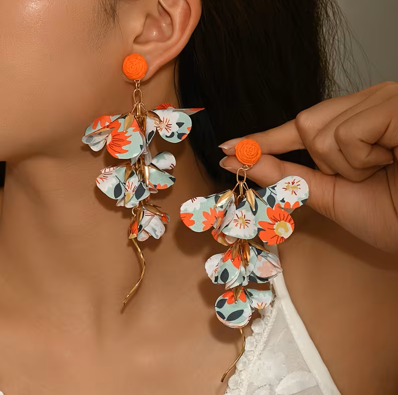 Fabric Flower Earrings