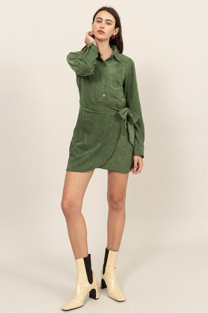 Suede Faux Wrap Dress