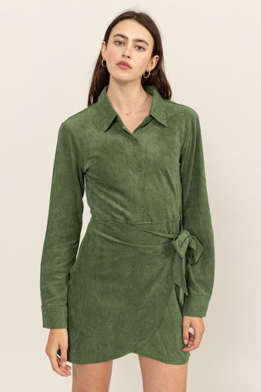 Suede Faux Wrap Dress