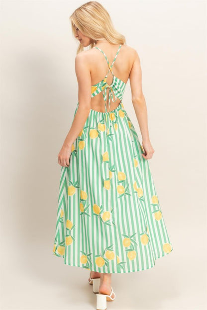 Striped Lemon Print Midi Dress