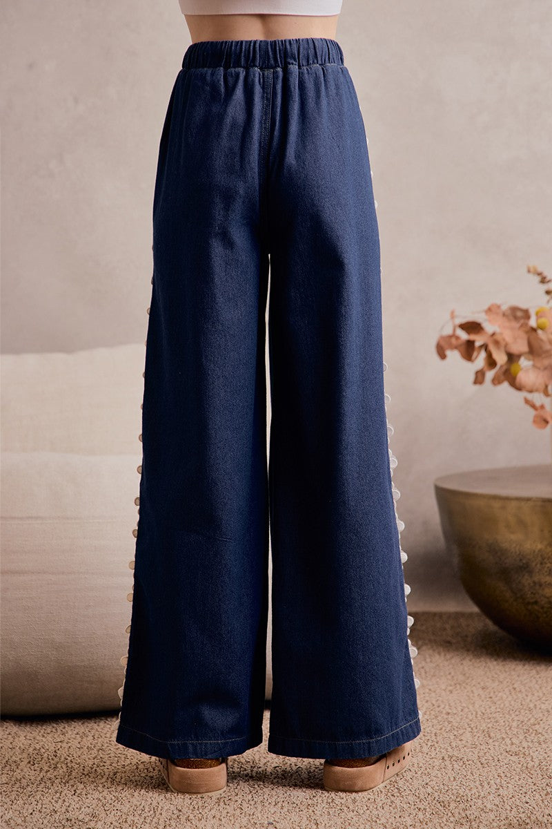 Lace Trim Drawstring Denim